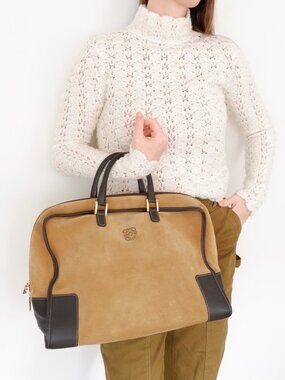 Authentic Preowned Loewe Brown Suede Large Amazona Handbag